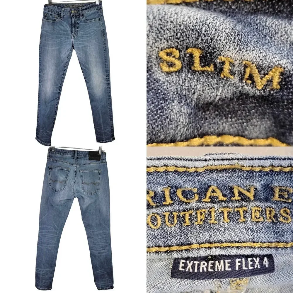 American Eagle AE Jeans Slim Mens Size 28X30 Medium Wash Blue Flex